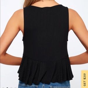 Lulus Gwynne Black Ribbed V-Neck Ruffle Cropped Tank Top